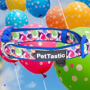 Best Adjustable Padded Dog Collar Durable Soft Heavy Duty Colorful Balloons Design Outdoor & Indoor use for girls, boys, puppies, adults
