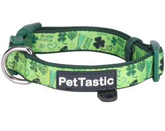 Best Adjustable Padded Dog Collar Durable Soft Heavy Duty Happy St Pat's Day Design Outdoor & Indoor use for girls, boys, puppies, adults