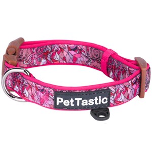 Best Adjustable Padded Dog Collar Durable Soft Heavy Duty Cerise Pink Paisley Pattern Outdoor & Indoor use for girls, boys, puppies, adults