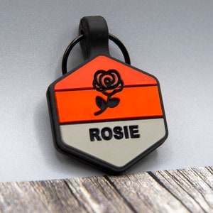 Silent Personalized Soundless Designer Pet ID Tag - Deep Engraved Silicone  Double Sided & Engraving Will Last Dog ID Tag Hexagon Red