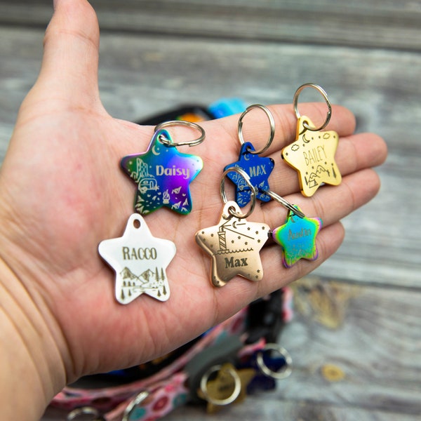 Personalized Designer Pet ID Tag - Deep Engraved Double Sided & Engraving Will Last Dog ID Tag Star Shape