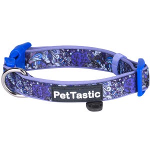 Best Adjustable Padded Dog Collar Durable Soft Heavy Duty Lavender Blue Paisley Pattern Outdoor Indoor use for girls, boys, puppies, adults