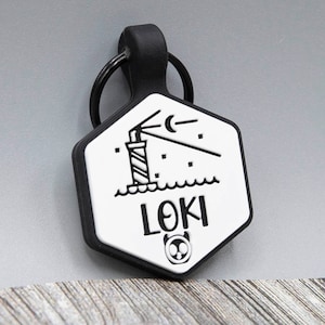 Siliconen Silent Gepersonaliseerde Geluidloze Designer Pet ID Tag - Diep Gegraveerd Dubbelzijdig & Graveren Zal Last Dog ID Tag Hexagon Lighthouse