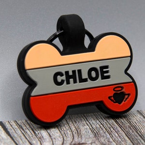 Silent Personalized Soundless Designer Pet ID Tag - Deep Engraved Silicone  Double Sided & Engraving Will Last Dog ID Tag Bone Orange