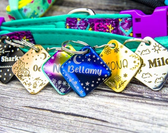 Personalized Designer Pet ID Tag - Deep Engraved Double Sided & Engraving Will Last Dog ID Tag Diamond