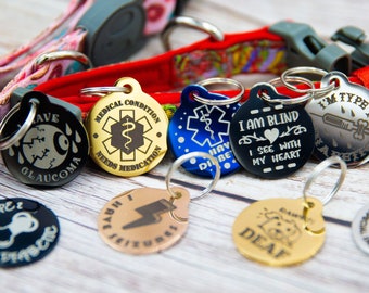Medical Condition Design Personalized Designer Pet ID Tag - Deep Engraved Dog ID Tag Round