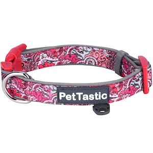 Best Adjustable Padded Dog Collar Durable Soft Heavy Duty Carmine Paisley Pattern Outdoor & Indoor use for girls, boys, puppies, adults