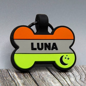 Silent Personalized Soundless Designer Pet ID Tag - Deep Engraved Silicone  Double Sided & Engraving Will Last Dog ID Tag Bone Orange Green