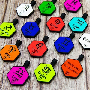 Zodiac Silent Personalized Soundless Designer Pet ID Tag - Deep Engraved Silicone Double Sided & Engraving Will Last - PetTags, Dog ID Tag