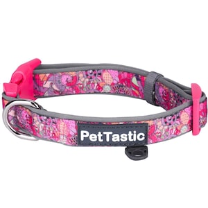 Best Adjustable Padded Dog Collar Durable Soft Heavy Duty Blush Paisley Pattern Outdoor & Indoor use for girls, boys, puppies, adults