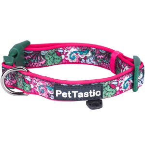 Best Adjustable Padded Dog Collar Durable Soft Heavy Duty Red Violet Paisley Pattern Outdoor & Indoor use for girls, boys, puppies, adults