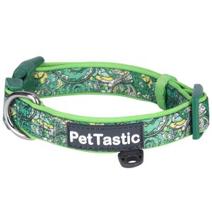 Best Adjustable Padded Dog Collar Durable Soft Heavy Duty Emerald Green Paisley Pattern Outdoor Indoor use for girls, boys, puppies, adults