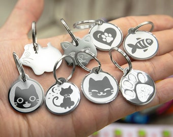 Stainless Steel Cat ID Tags - Engraved Personalized  Cat Tags Includes up to 4 Lines of Text