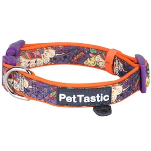 Best Adjustable Padded Dog Collar Durable Soft Heavy Duty Carrot Orange Paisley Pattern Outdoor Indoor use for girls, boys, puppies, adults
