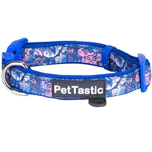 Best Adjustable Padded Dog Collar Durable Soft Heavy Duty Cobalt Paisley Pattern Outdoor & Indoor use for girls, boys, puppies, adults