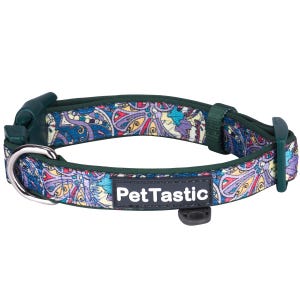 Best Adjustable Padded Dog Collar Durable Soft Heavy Duty Pine Green Paisley Pattern Outdoor & Indoor use for girls, boys, puppies, adults
