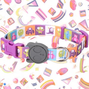 Best Adjustable Dog Collar Durable Soft Heavy Duty Fashionable Halloween Design Happy Monsters Out/Indoor for girls, boys, puppies, adults