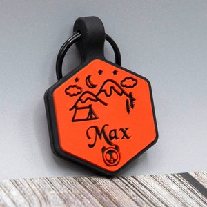 Silicone Silent Personalized Soundless Designer Pet ID Tag - Deep Engraved Double Sided & Engraving Will Last Dog ID Tag Hexagon Camp