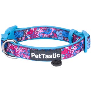 Best Adjustable Padded Dog Collar Durable Soft Heavy Duty Deep Cerise Paisley Pattern Outdoor & Indoor use for girls, boys, puppies, adults