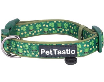 Best Adjustable Padded Dog Collar Durable Soft Heavy Duty Hat and Clover St Patrick's Outdoor & Indoor use for girls, boys, puppies, adults