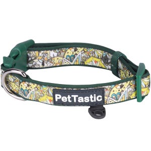 Best Adjustable Padded Dog Collar Durable Soft Heavy Duty Sea Green Paisley Pattern Outdoor & Indoor use for girls, boys, puppies, adults