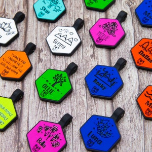Designer Silent Personalized Soundless Designer Pet ID Tag - Deep Engraved Silicone Double Sided & Engraving Will Last - PetTags, Dog ID Tag
