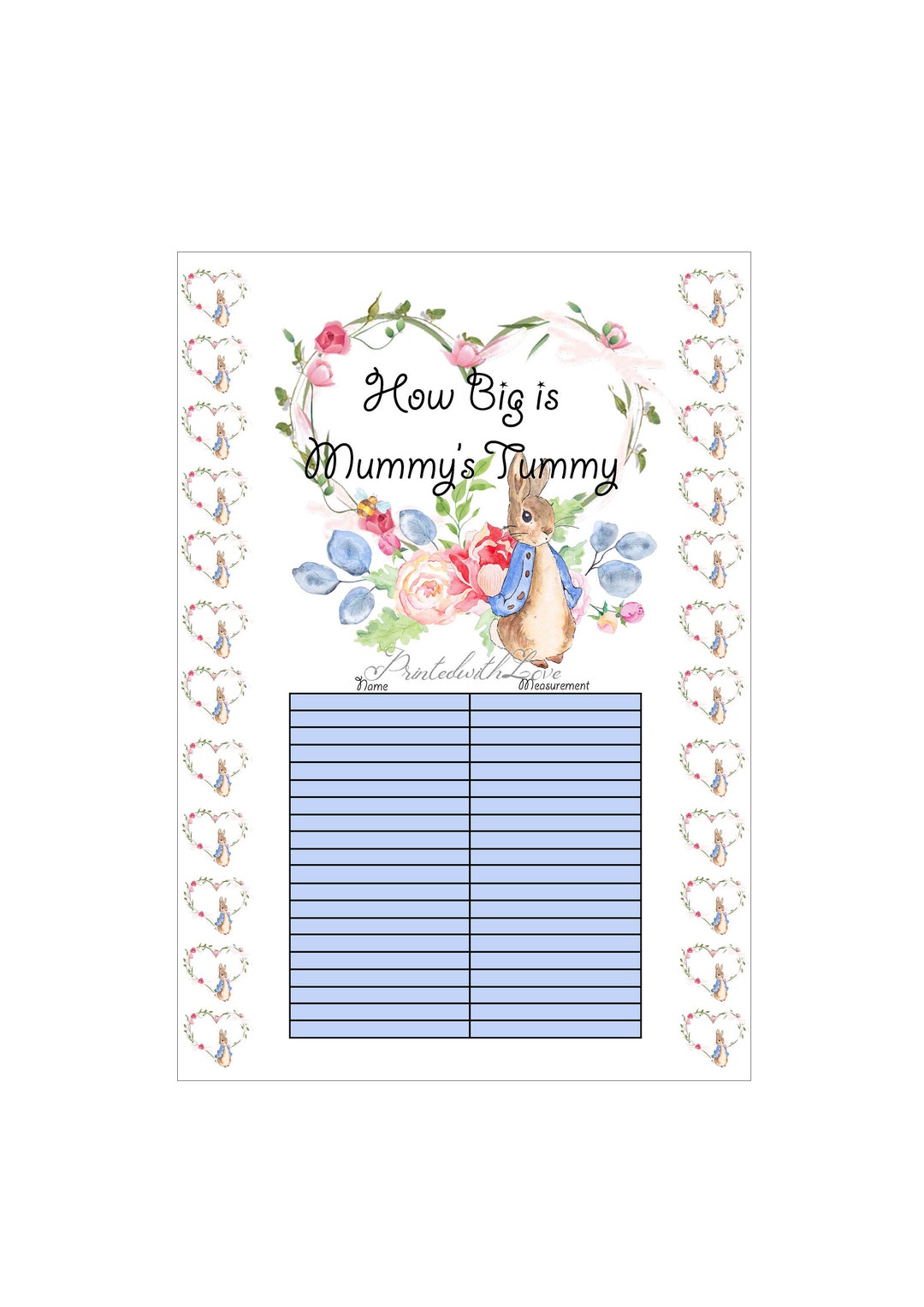 Peter Rabbit Baby Shower Games - How Big is Mummy's Tummy - Etsy Australia