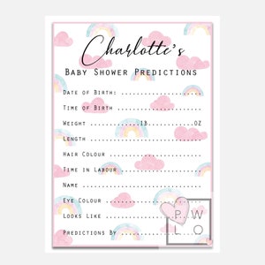 Jeux de baby shower arc-en-ciel - Cartes de prédiction de bébé personnalisées