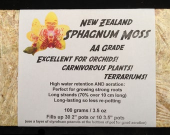 New Zealand Sphagnum Moss 100-grams/3.5 oz dehydrated just add water excellent medium for many orchids and carnivorous plants