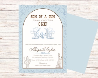 Editable Twin Baby Shower Invitation: Western Sun Design (5x7 PDF Template)
