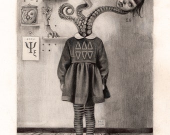 Psi - Dolce Paganne - Limited Edition - Mini - Giclée - Print - Surreal - Art - Painting - Black&White - Tentacle - Illustration - Poster