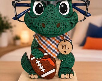 Florida Alligator Eyeglass Holder | Personalized Eyeglass Stand | College Football Fan Gift | Wooden Glasses Holder | Florida Decor