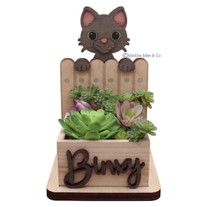 Kundenspezifischer Katzen-Blumentopf, Sukkulenten Gartenarrangement aus Holz, Katzenminze-Aufbewahrung, Kätzchen-Blumentopf, personalisiertes Katzengeschenk, Aufbewahrungsbox