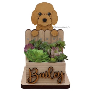 Goldendoodle Planter, Benutzerdefinierte Doodle Dog Planter, Sukkulenten Arrangement, Indoor Holz personalisierte Aufbewahrungsbox, Golden Doodle Leinenhalter