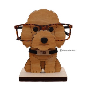 Goldendoodle Eyeglass Stand: Custom Dog Breed Gift, Wooden Glasses Holder