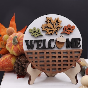 3D Wood Fall Welcome Sign: Tiered Tray Autumn Decor