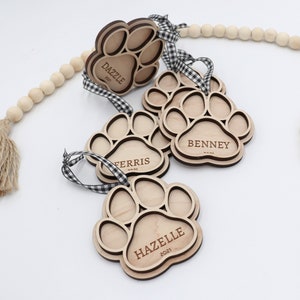 Personalized Dog Paw Print Ornament: Custom Engraved Wood Christmas Ornament
