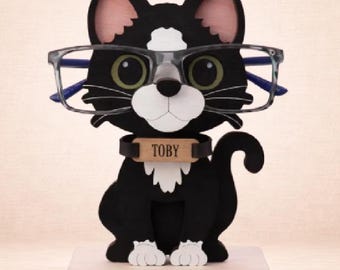Custom Tuxedo Cat Eyeglass Holder: Personalized Kitten Gift