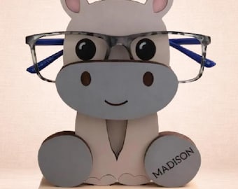 Personalized Hippo Eyeglass Holder: Engraved Wood Gift