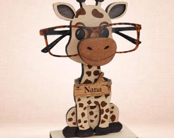 Brillenhalter mit Gravur Giraffe: Kundenspezifisches hölzernes Geschenk