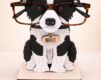Personalized Border Collie Eyeglass Holder: Custom Dog Breed Stand