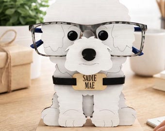 Bichon Frise Glasses Stand | Custom Wooden Dog Glasses Holder | Dog Lover Gift | Personalized Dog Eyeglass Holder | Desk Eyeglass Stand