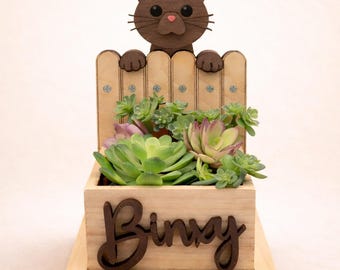 Personalized Cat Planter Box with Succulents | Custom Cat Name Sign | Cat Lover Gift | Wooden Cat Décor | Housewarming Gift