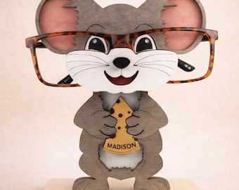 Mouse Eyeglass Stand: Personalized Wooden Mouse Gift