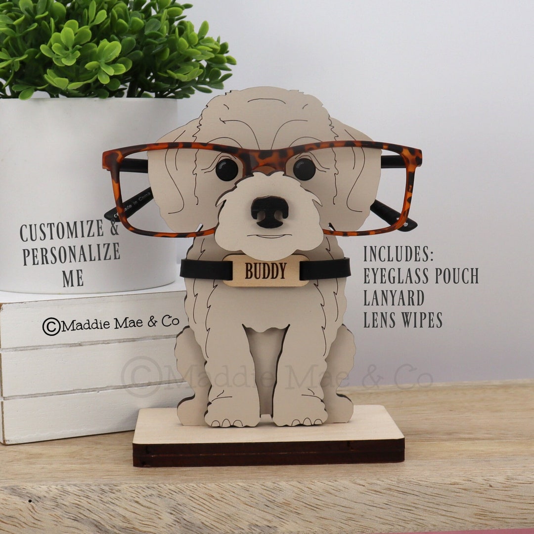 Labradoodle Eyeglass Stand, Custom Dog Gift, Doodle Wearing Glasses ...