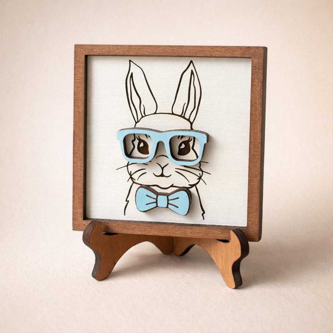 Bunny Wooden Sign Easter Decor | 3D Layered Wood Bunny With Glasses ...