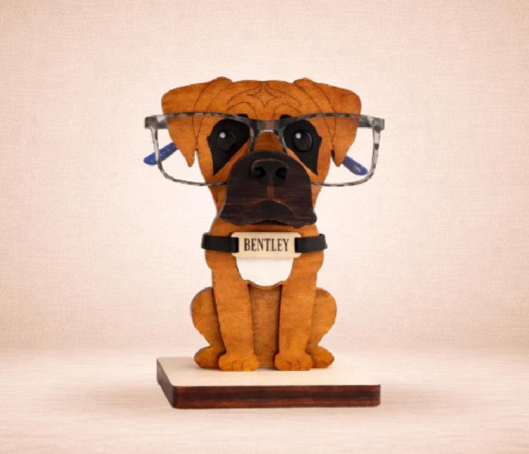 Boxer Dog Eyeglass Holder - Personalized Wooden Glasses Stand - Custom Pet Eyeglasses Stand (Ears Down Style)