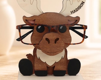 Moose Eyeglass Holder Stand | Personalized Wooden Moose Glasses Holder | Cabin Decor | Rustic Lodge Gift | Woodland Animal Eyeglass Stand
