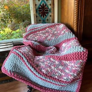 Chunky Knit Blanket Pattern ~ Hand Knit Chenille, "CHERRY BLOSSOM Comfort”   (PDF)