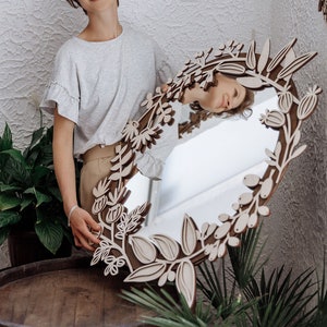 Large Mirror SIZE XXL 30&#39;&#39; 75cm Wall Decor Over The Bed Wood Frame Farmhouse Rustic Style Mirror Boho Mirror Entryway Hallway Home Decor